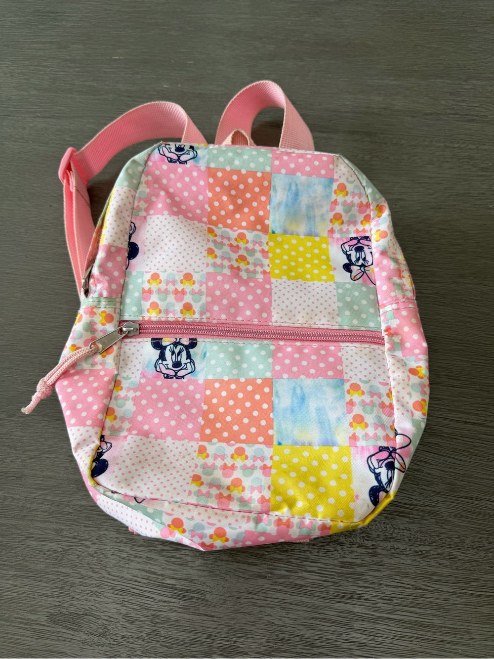 Kids Pink Patchwork Minnie Backpack - Cartoon Print